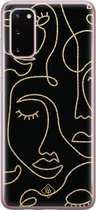 Samsung S20 hoesje siliconen - Abstract faces | Samsung Galaxy S20 case | zwart | TPU backcover transparant