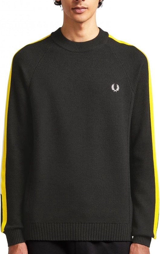 Fred Perry - Broken Tipped Overarm Crew Neck Jumper - Herentruien - M - Zwart