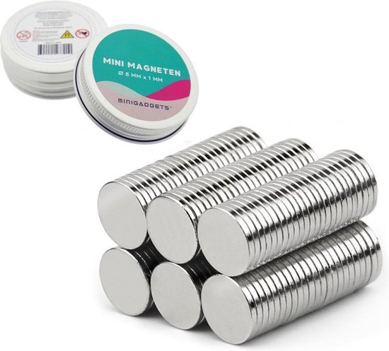 Super sterke magneten - 8 x 1 mm (100-stuks) - Rond - Neodymium - Koelkast magneten - Whiteboard magneten - Klein - Ronde - 8x1mm - Minigadgets