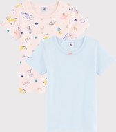 Petit Bateau - Set met 2 T-shirts korte mouwen meisjes met dieren en yoga - Blauw - Vrouwen - Maat 104