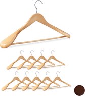 Relaxdays 10 x kledinghanger - voor pakken - brede schouder - kleerhangers hout – naturel