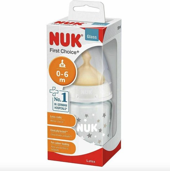 NUK First Choice+ 120ml Glazen Fles met Latex Zuigspeen | bol.com