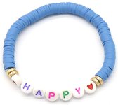 Dielay - Armband Dames - Happy - Elastisch Bandje met Kralen - Blauw