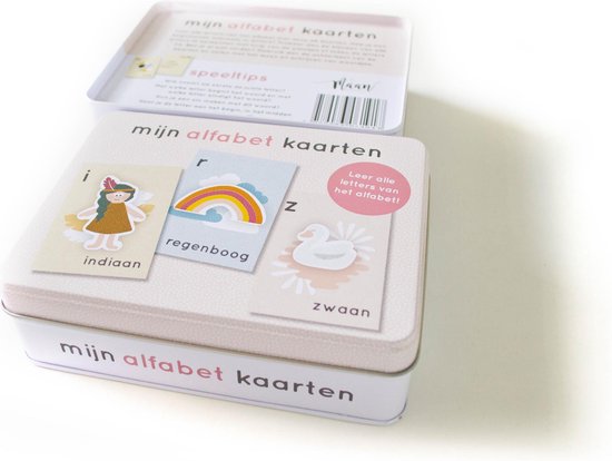 Maan Amsterdam Mijn alfabetkaarten - Bewaarblik met 26 letterkaarten - speel- en leerkaarten - set Juul