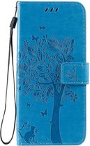 Samsung Galaxy A51 Bookcase - Blauw - Bloemen - Portemonnee Hoesje - Pasjeshouder