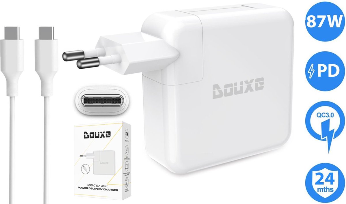 USB-C 87W Power Delivery Charger voor Macbook en andere USB-C devices - Douxe