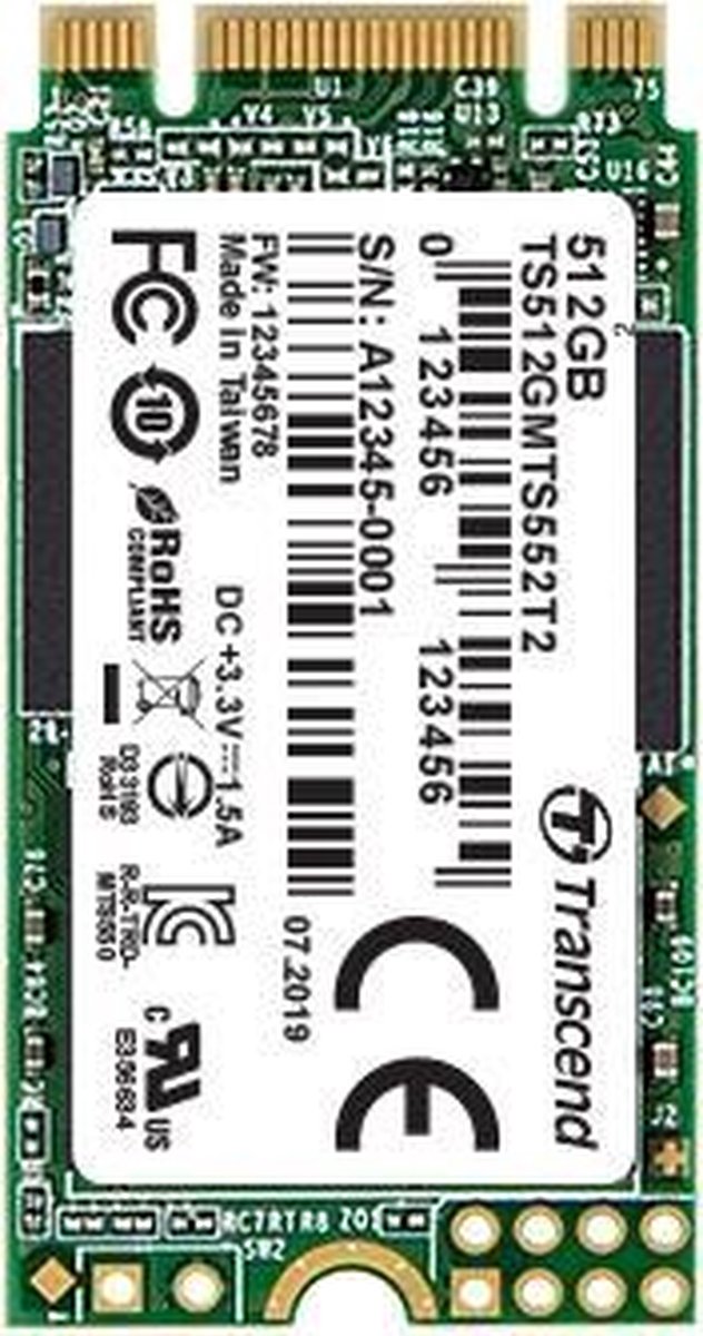Transcend MTS552T2 128 GB SATA M.2 SSD 2242 harde schijf SATA 6 Gb/s Retail TS128GMTS552T2