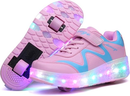 op type!! 786 LED-licht ultra licht oplaadbare double wheel rolschaatsen schoenen... |