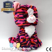 Roze Zwart Gestreepte Pluche Knuffel Kat 20 CM