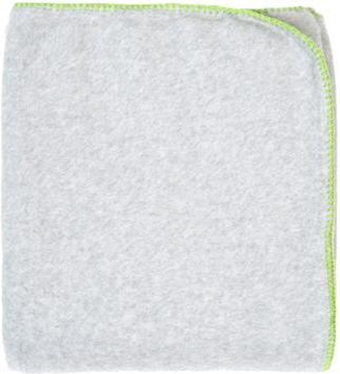 Zachte plaid 130x150cm Nico| grijze melange fleece met groen stiksel.