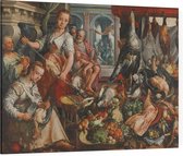 De welvoorziene keuken, Joachim Bueckelaer - Foto op Canvas - 100 x 75 cm