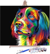 Eagle® Schilderen op Nummer Volwassenen - Gekleurde Hond - Gespannen op Frame - 50x40cm