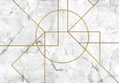 Fotobehang - Vlies Behang - Grijs Marmer met een Gouden Geometrisch Motief - 368 x 254 cm