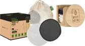 Nutty Green Hypoallergeen Bamboe Wattenschijfjes (16 stuks) - Inclusief Bewaarpot en Gratis Wasnetje - Gezichtsreiniging Set - Herbruikbare en Wasbare Wattenschijf - Make Up Remove
