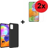 Geschikt voor Samsung A31 Hoesje + Samsung A31 Screenprotector - Samsung Galaxy A31 hoes TPU Siliconen Case Zwart + 2x Screenprotector