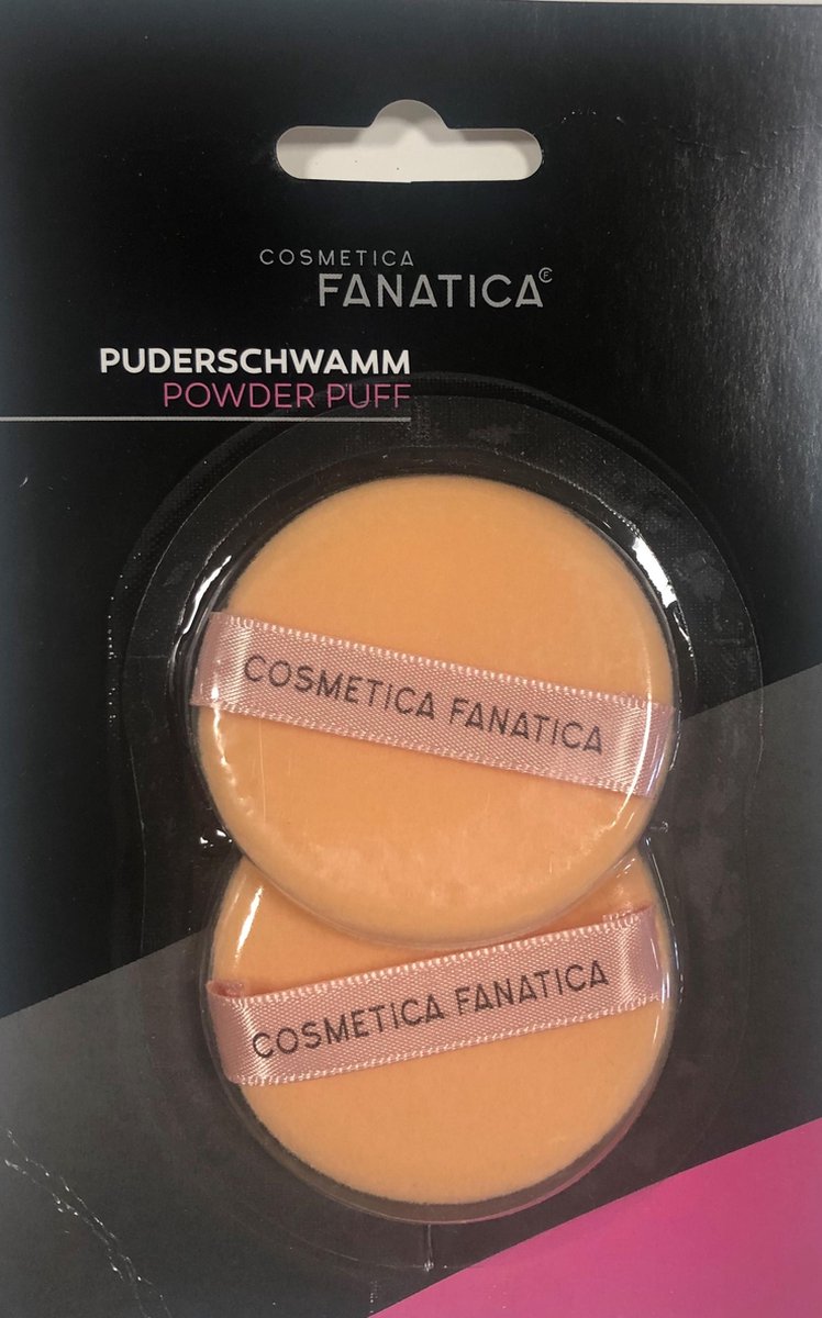 Cosmetica Fanatica - 2 Kleine katoenen sponsjes met satijn bandje / Fluwelen poederdons / Powder Puff / Puderschwamm - rond - 5 centimeter x 5 millimeter - 2 stuks in 1 blisterverpakking