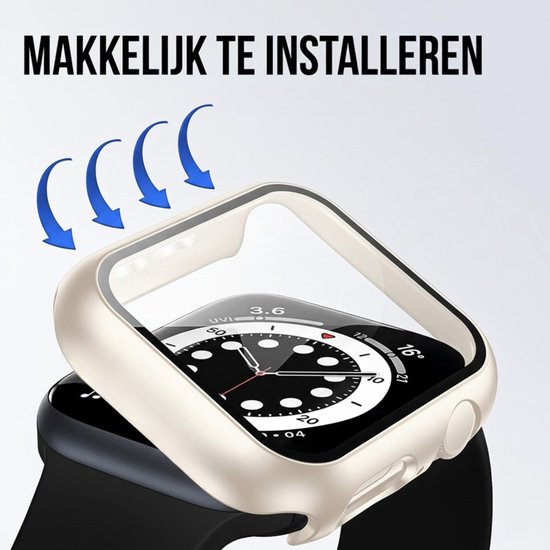 Hoesje geschikt voor Apple Watch Series 4 / 5 / 6 / SE / SE 2 / SE 3 - 40 mm Screen Protector - 2 Stuks - Full Cover Hard Case - Starlight