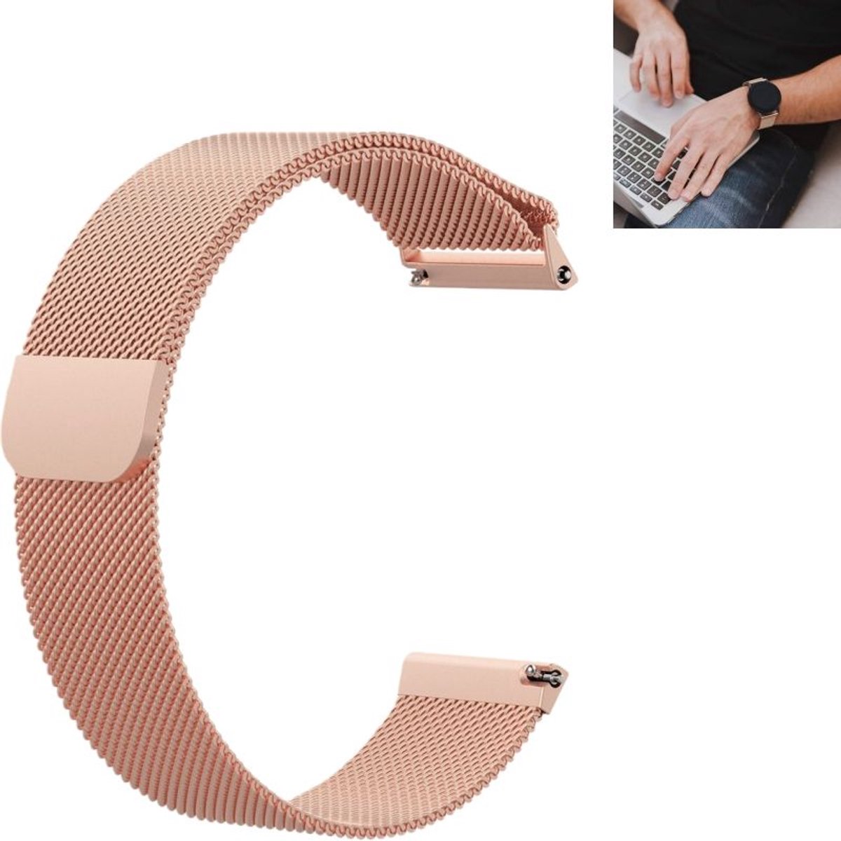 1 stuk - Metalen band - magnetische roestvrijstalen verstelbare horlogeband - voor bandaanzet breedte 22 mm - heren en dames - roségoud
