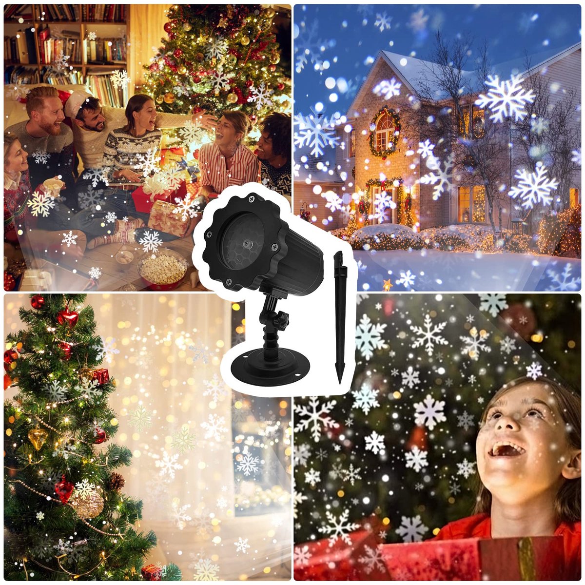 Kerst sneeuwvlokprojector -LED-sneeuwvlokprojectorlamp voor buiten - Buiten kerstprojector - Waterdichte kerstprojector - 180° verstelbare rotatie - Geschikt voor bruiloftsfeesten, feestdagen, Halloween en kerstversieringen - Zwart – foto 2