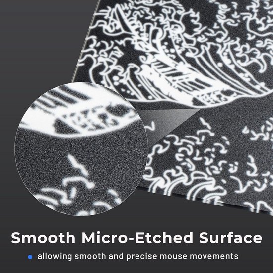 Grote Gaming Mouse Pad van Tempr glas - Zwart Kanagawa - Verbeterde Precisie en Snelheid — afbeelding 4