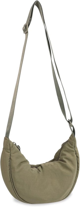 Kleine Nylon Halve Maan Crossbody Tas voor Vrouwen Mannen Trendy,Travel Sling Bag, Zwart Groen