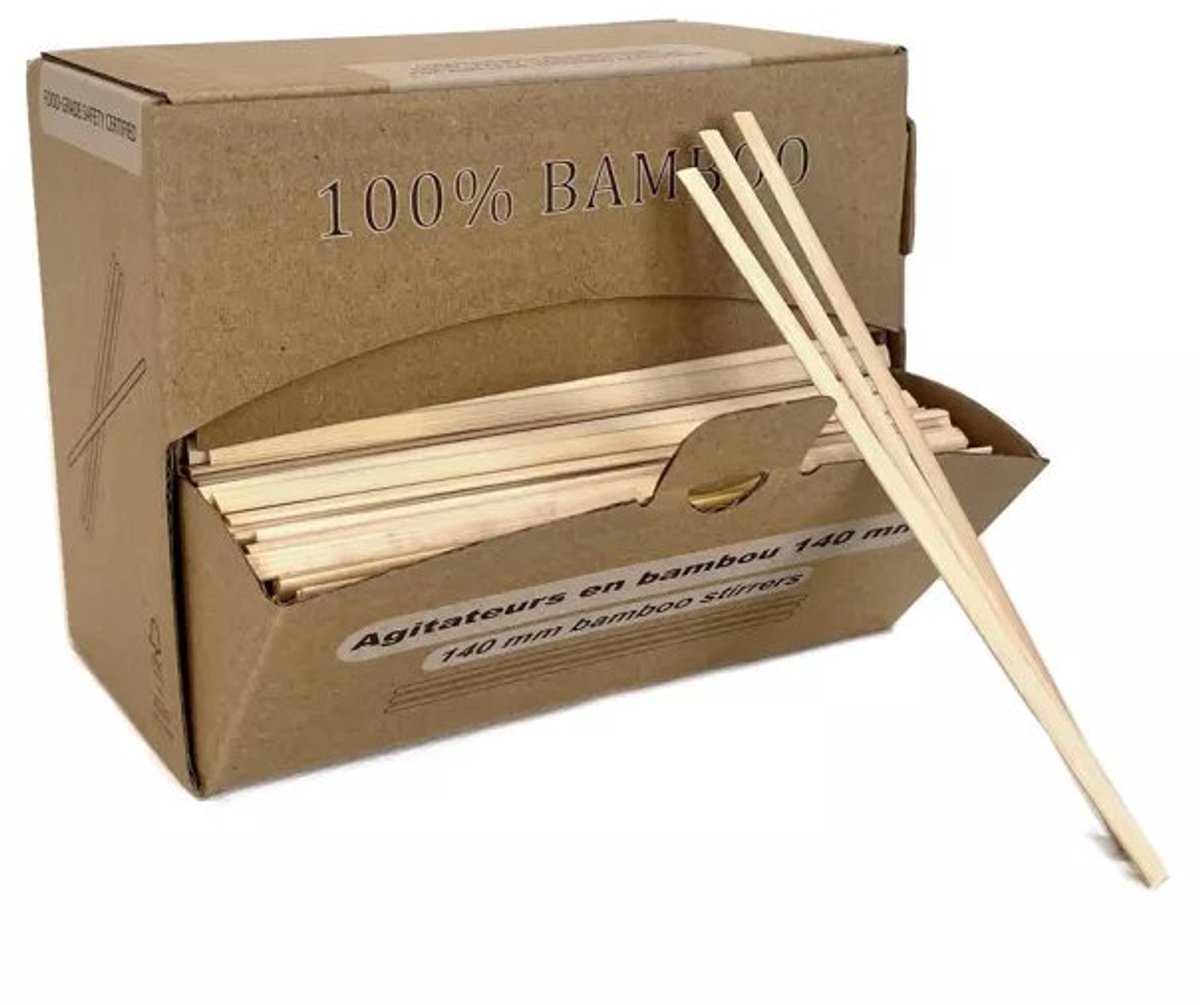 Bamboe Roerstaafjes - 5x140mm - in dispenserdoos - 1000 stuks