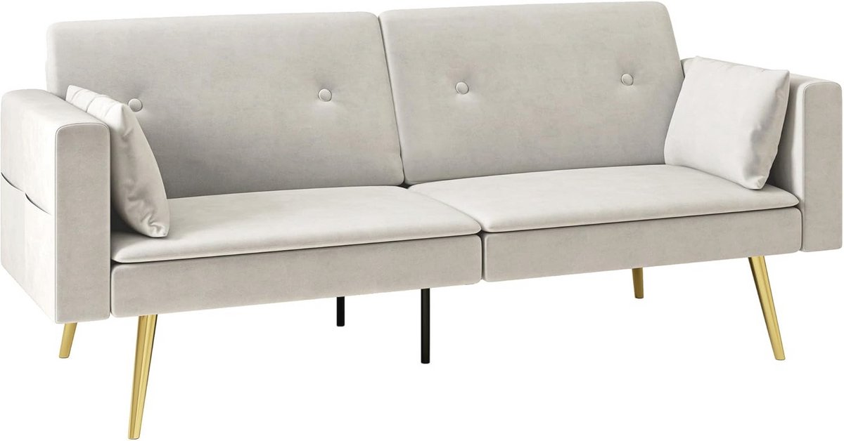 Slaapbank met Verstelbare Rugleuning en Slaapfunctie - Beige 2-delige Bank voor Woonkamer en Slaapkamer