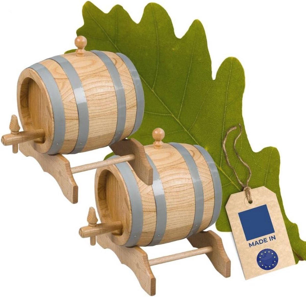 Houten Eikenvat voor Wijn, Whisky & Jenever - Traditioneel Handwerk met Kraan, Stop & Bok - 2 Liter