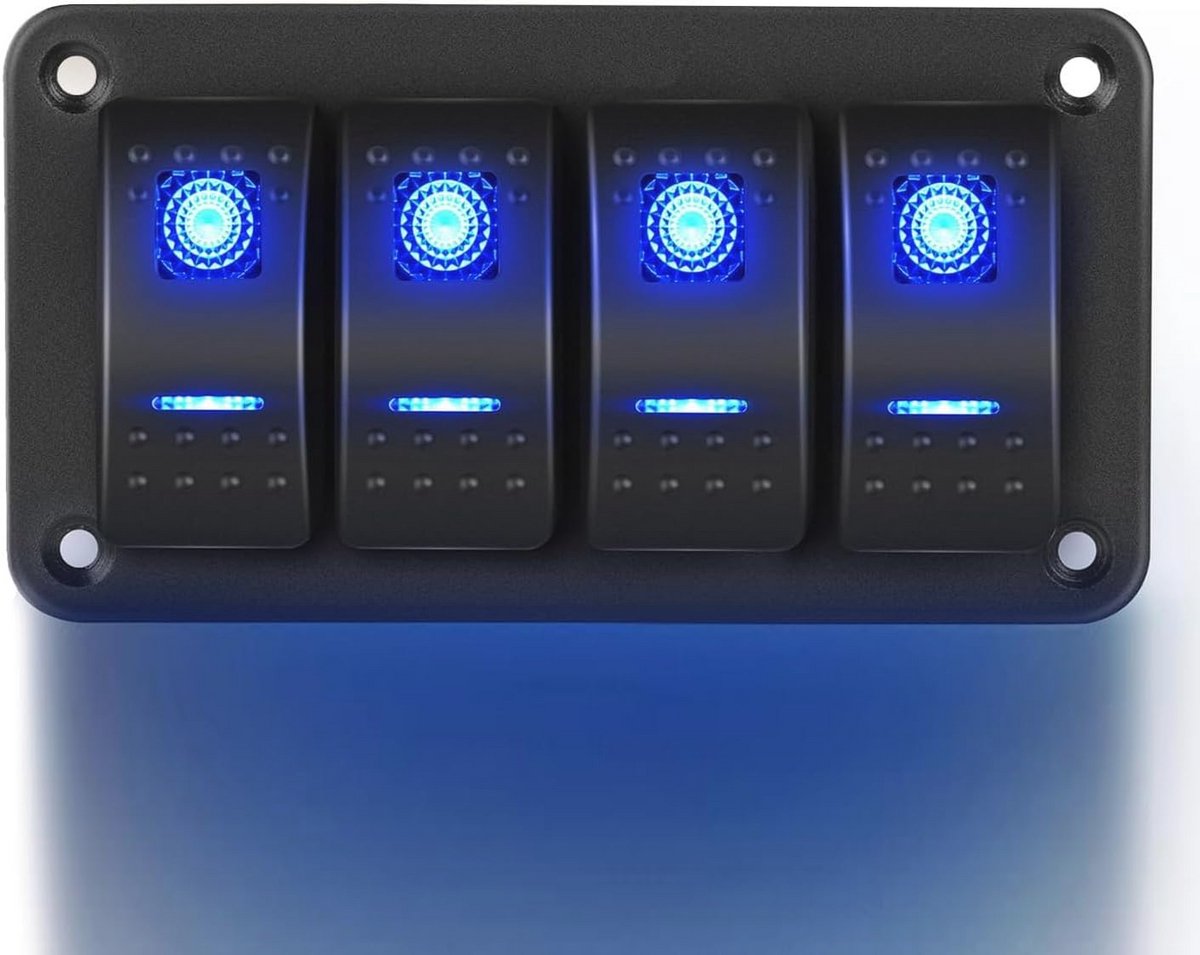 Weg Tuimelschakelaarpaneel 12V 24V DC - Blauwe Schakelaars en Waterdicht Aluminium 5Pin AAN UIT