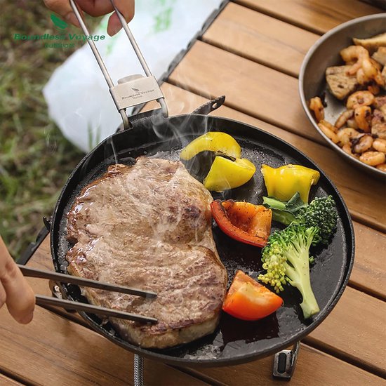 Titanium Antiaanbak Pan voor Outdoor Koken - Opvouwbaar Handvat — afbeelding 3