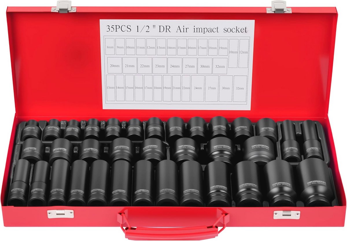 35 Stuks 1/2 Inch Slagmoerdoppen 6-Punts Set 8-32 mm Auto Garage
