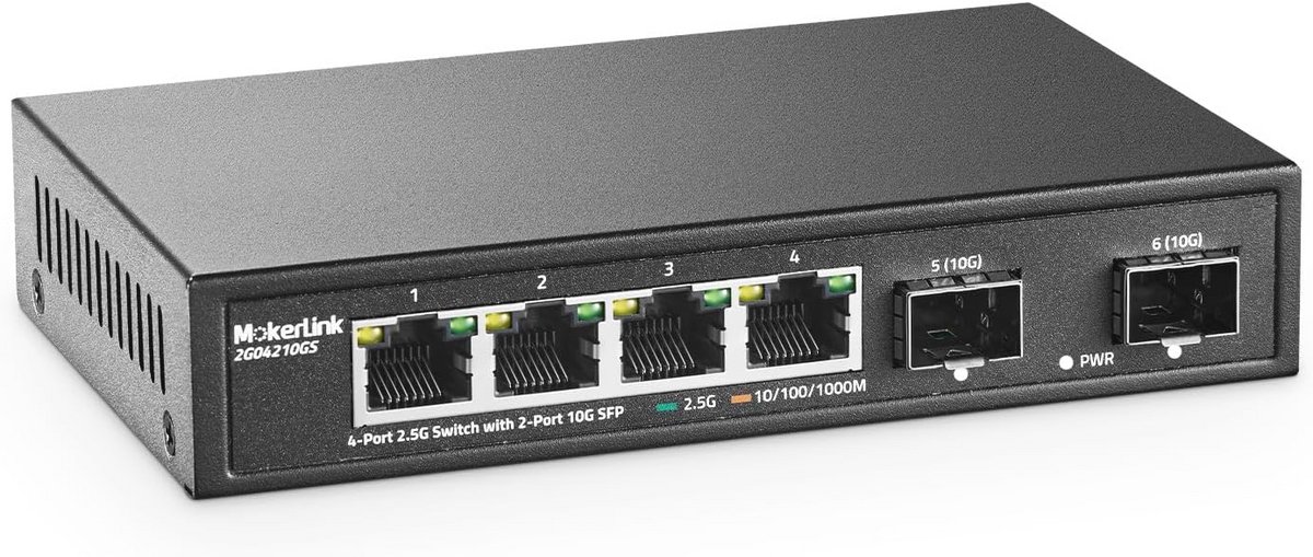 4-poorts 2.5G Ethernet Switch met 10G SFP - Onbeheerde Fanless Netwerk Switch