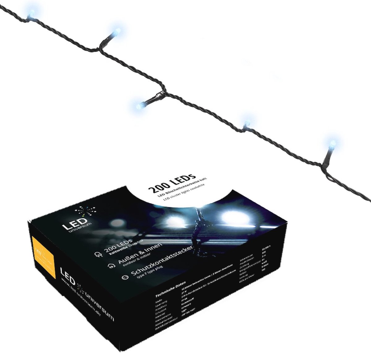 LED Lichtsnoer Koud Wit - 16 Meter, 200 LEDs, IP44