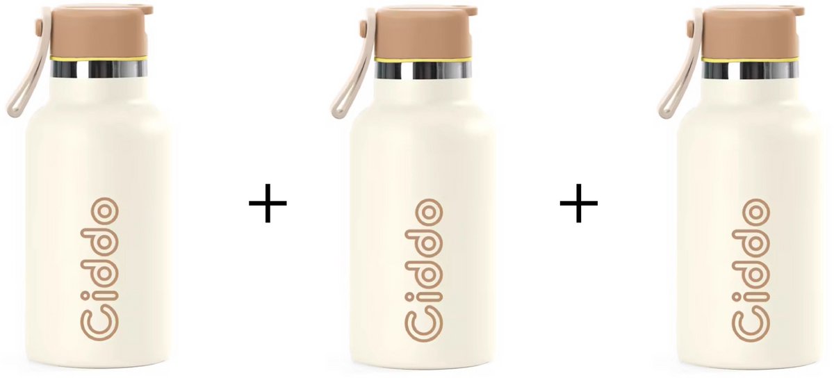 3x Ciddo | LOOPR© | 350ML | Fles | Bundel | 3-pack | Waterfles | RVS Drinkfles met rietje 24 uur koud/12 uur warm | HYROX | GYM | Volwassenen - Kinderen | Cadeau voor haar/hem | Waterfles | Zomer | Vakantie | Water Bottle | Dubbelwandig | Thermosfles