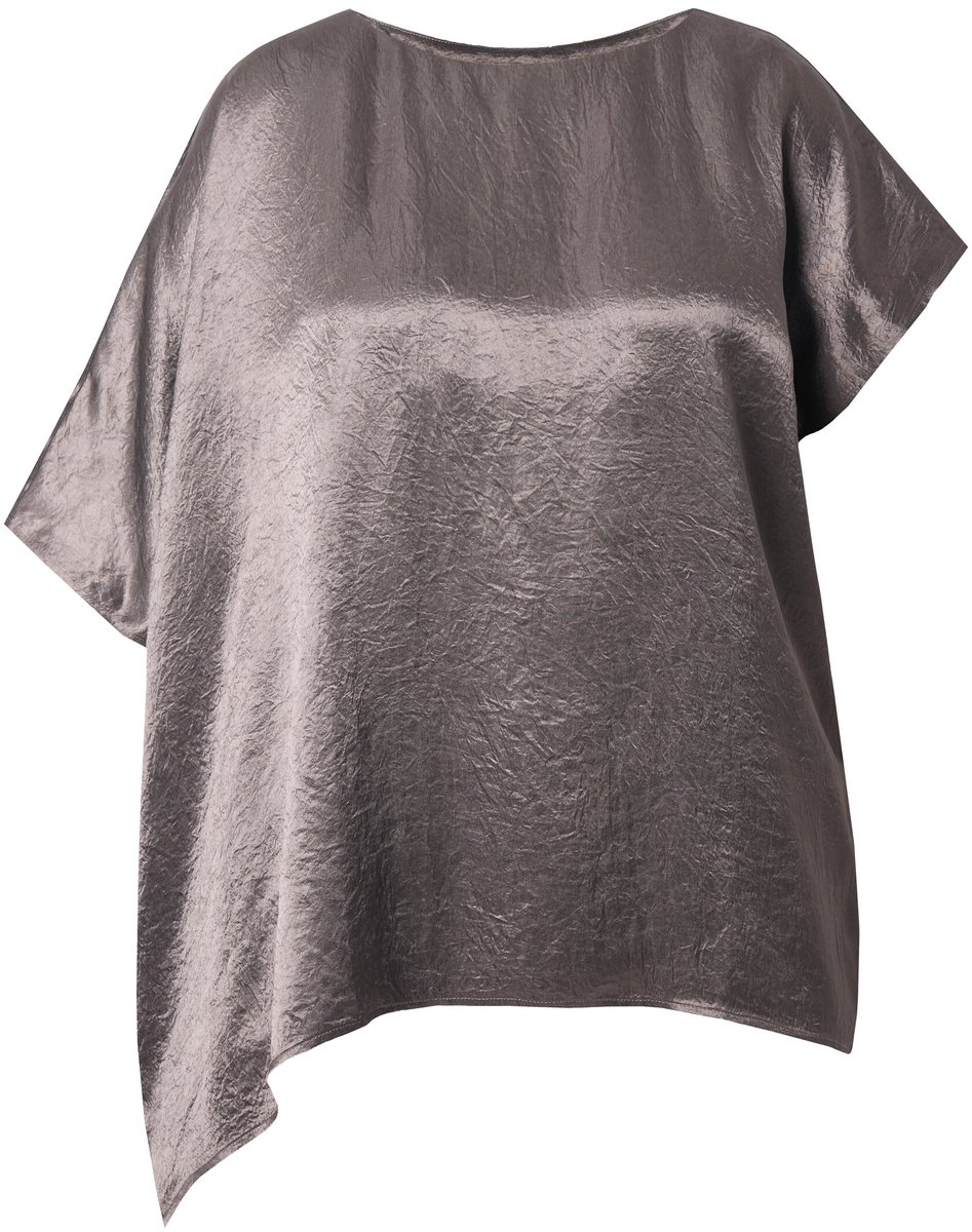 Ulla Popken - Dames - Tuniek van acetaat asymmetrisch ronde hals Cape Fit - Bleekbruin - Maat 54+