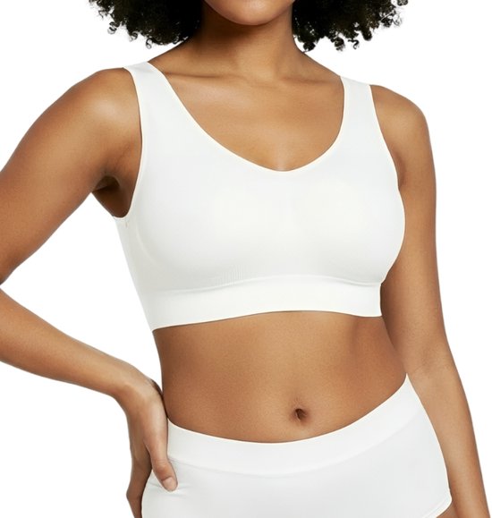 BH Comfort sans armatures - Taille L - Wit - Avec rembourrage de soutien-gorge amovible - BH gorge de Sport Extra confortable - Soutien-gorge de maternité - Soutien-gorge sans armatures - avec push up - Soutien-gorge Magic - avec coussinets