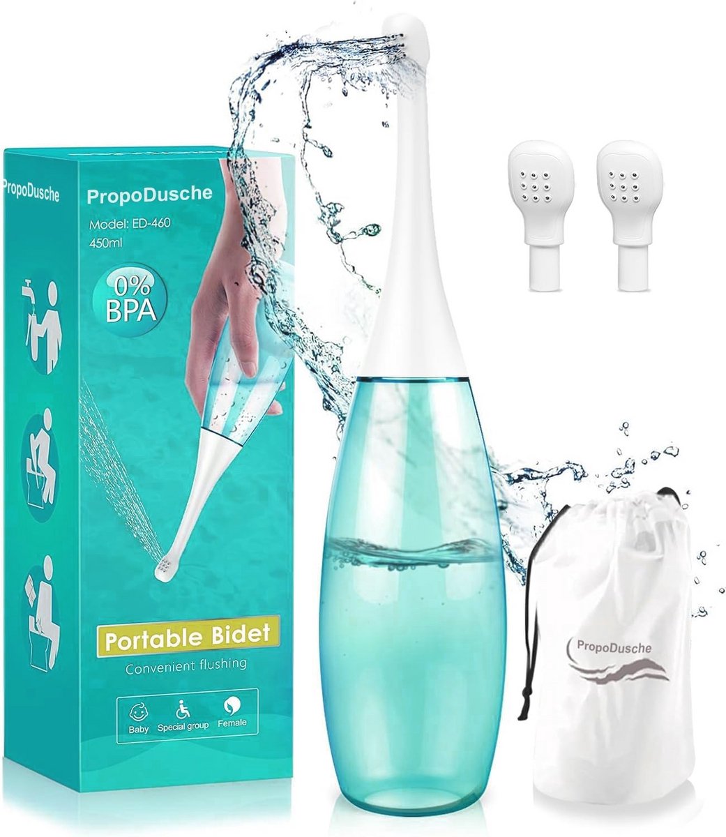 Draagbaar Bidet voor Postpartum Douche, Intieme Reiniging met Reservemondstuk, 450ml Waterdichte Fles met Opbergzak