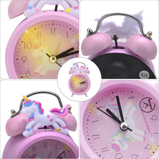 Schattige Eenhoorn Wekker voor Kinderen met Nachtlamp en Stil Mechanisme — afbeelding 2
