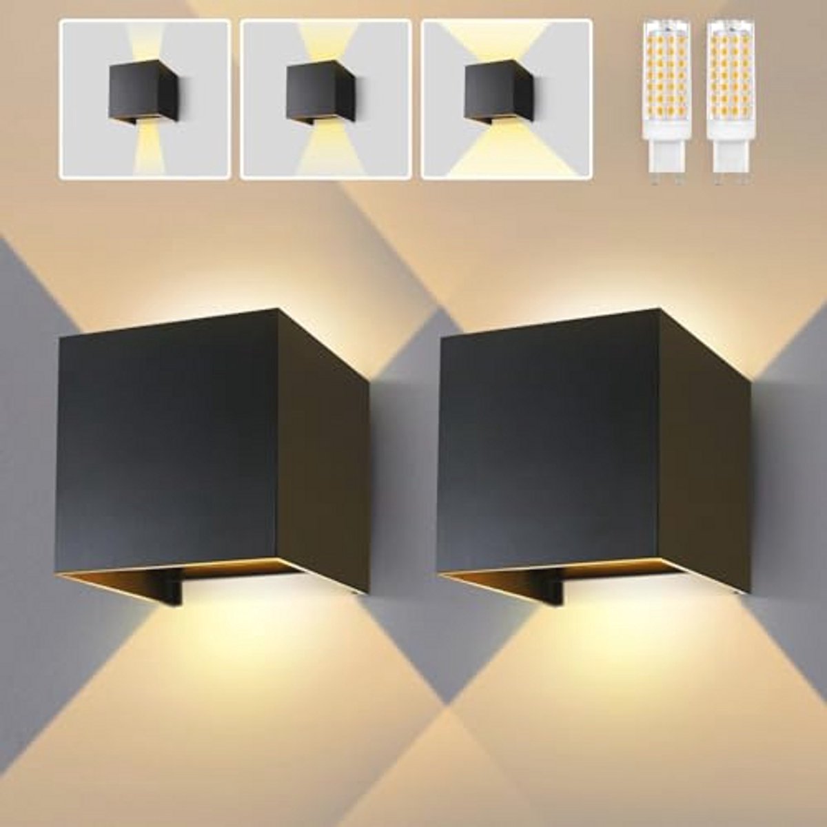 Verstelbare LED Wandlamp voor Buiten - Warmwit - Aluminium - 2 Stuks