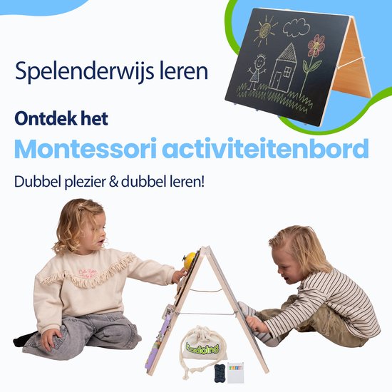 Kadoing Montessori Busy Board XL - Dubbel Staand Activiteitenbord met 18 Speelelementen en Krijtbord van Merkloos — afbeelding 2
