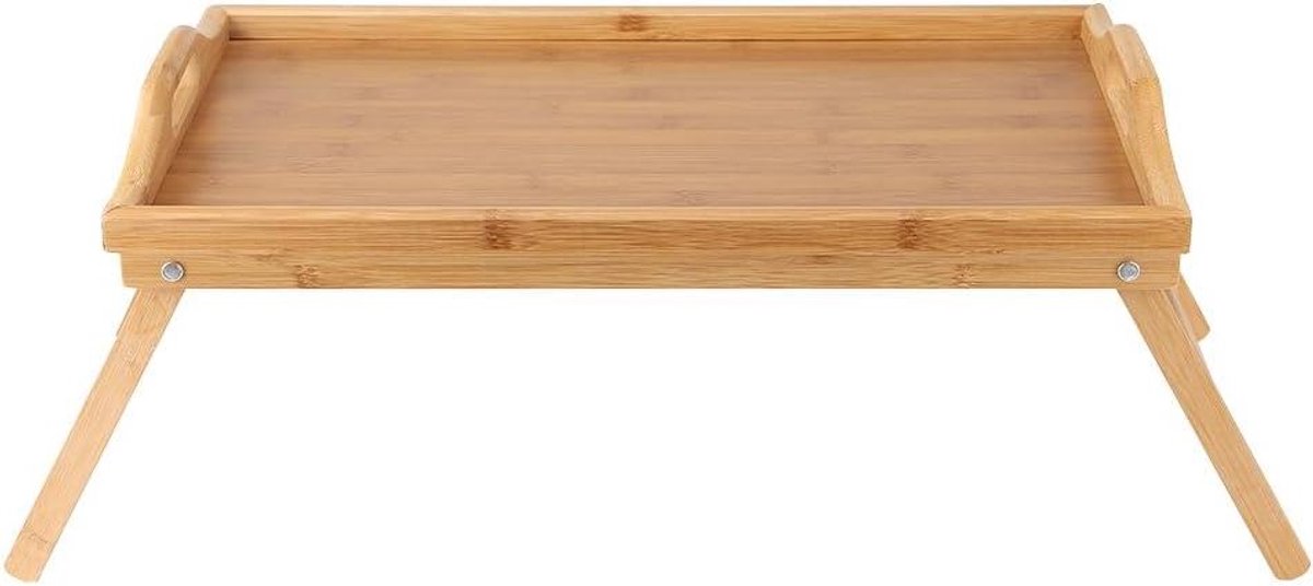 E-Ambar - Bamboe Bedlade Serveertafel met Opklapbare Poten voor Laptop, Ontbijt en Lezen