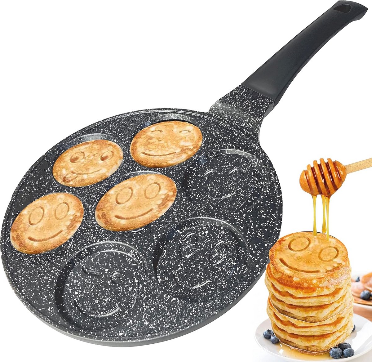Pannenkoekenpan 26 cm met 7 gaten, anti-aanbaklaag voor inductiekoken