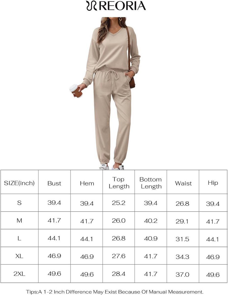 Dames Katoen Lounge Wear Set V-hals Trainingspak met Lange Mouwen