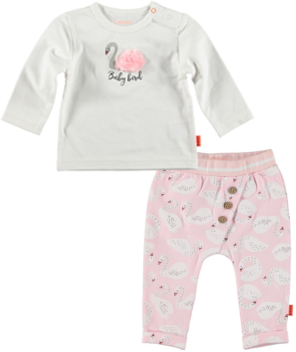 Bess - Kledingset - Lichtroze broekje met zwanen - Shirt wit met zwaan - Maat 62