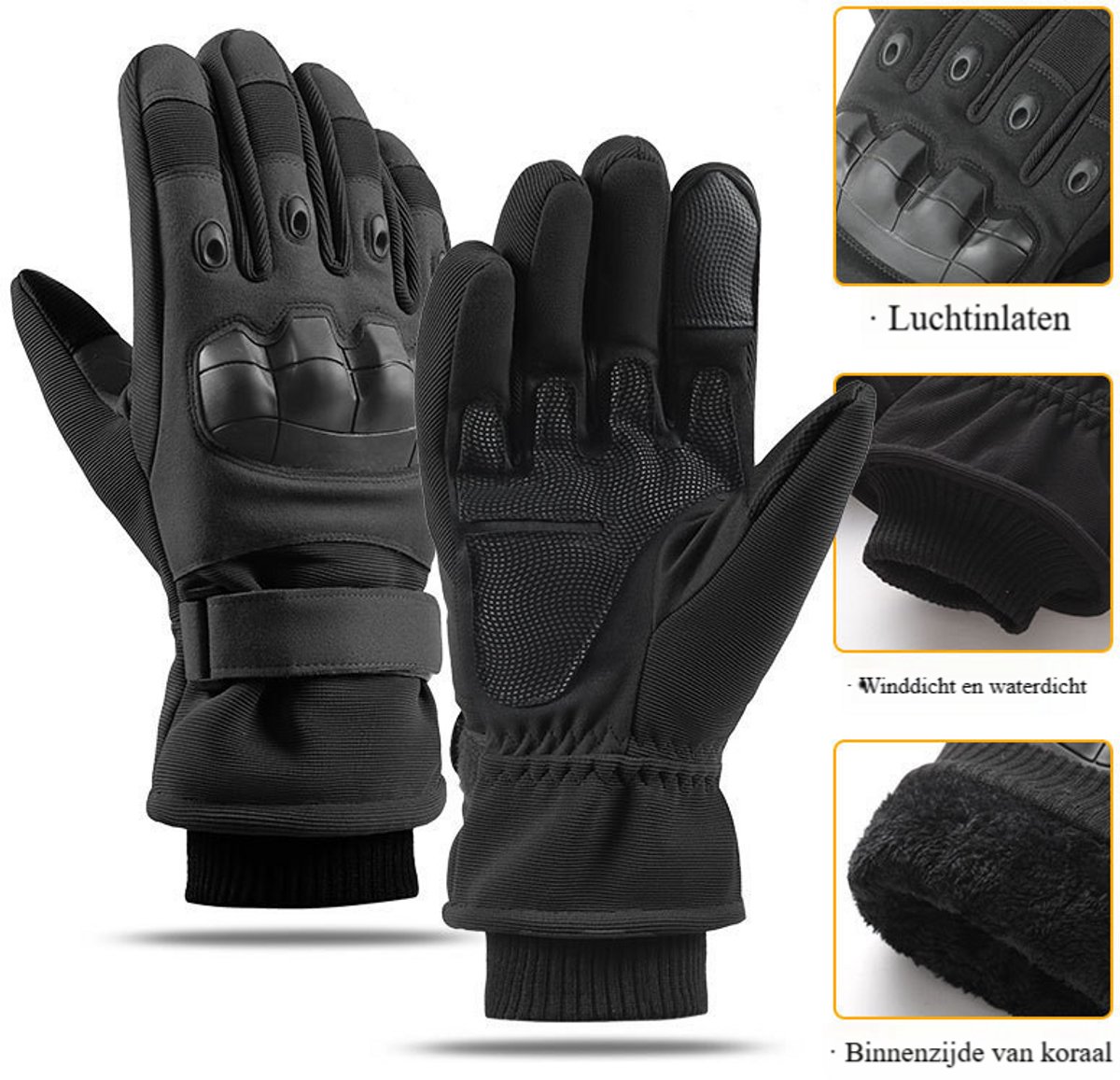 Handschoenen - Handschoenen winter - Tactische handschoenen - Motorhandschoenen - Tactische handschoenen met harde knokkels en touchscreenvingers - zachte buitenkant, touchscreen, motorrijden, outdoor, koud weer, fleece(Zwart) – foto 4