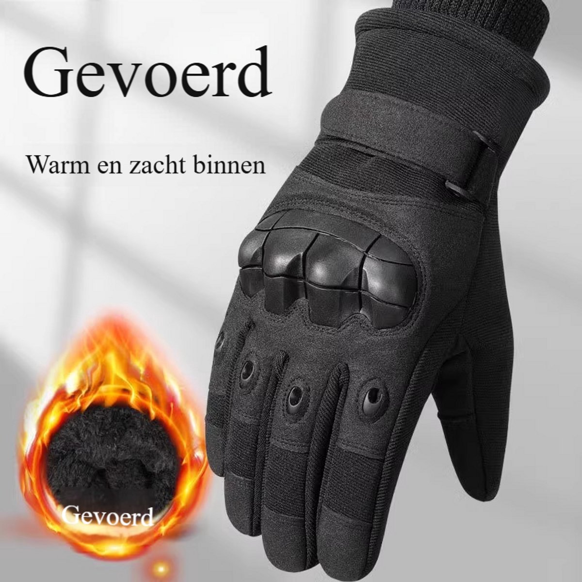 Handschoenen - Handschoenen winter - Tactische handschoenen - Motorhandschoenen - Tactische handschoenen met harde knokkels en touchscreenvingers - zachte buitenkant, touchscreen, motorrijden, outdoor, koud weer, fleece(Zwart) – foto 2