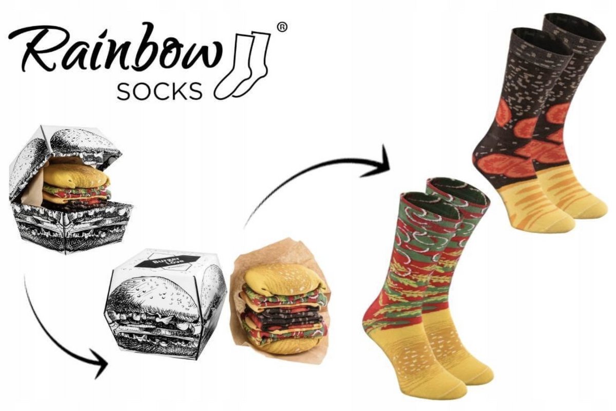 Rainbow Socks - vrolijke sokken - Sokken heren - Mini Burger Sokken Giftbox - Maat 41/46 - Dames - Grappige Hamburger - 2 paar