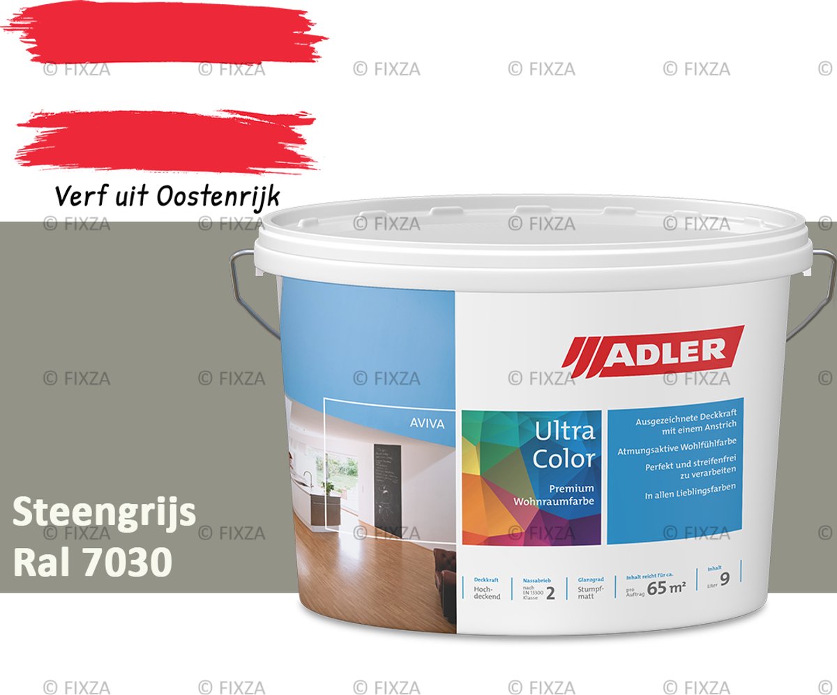 ADLER Aviva Ultra-Color SD Muurverf – Premium Matte Binnenmuurverf met Smart-Dry Technologie – Streeploos & Hoge Dekking – Steengrijs – 3 Liter