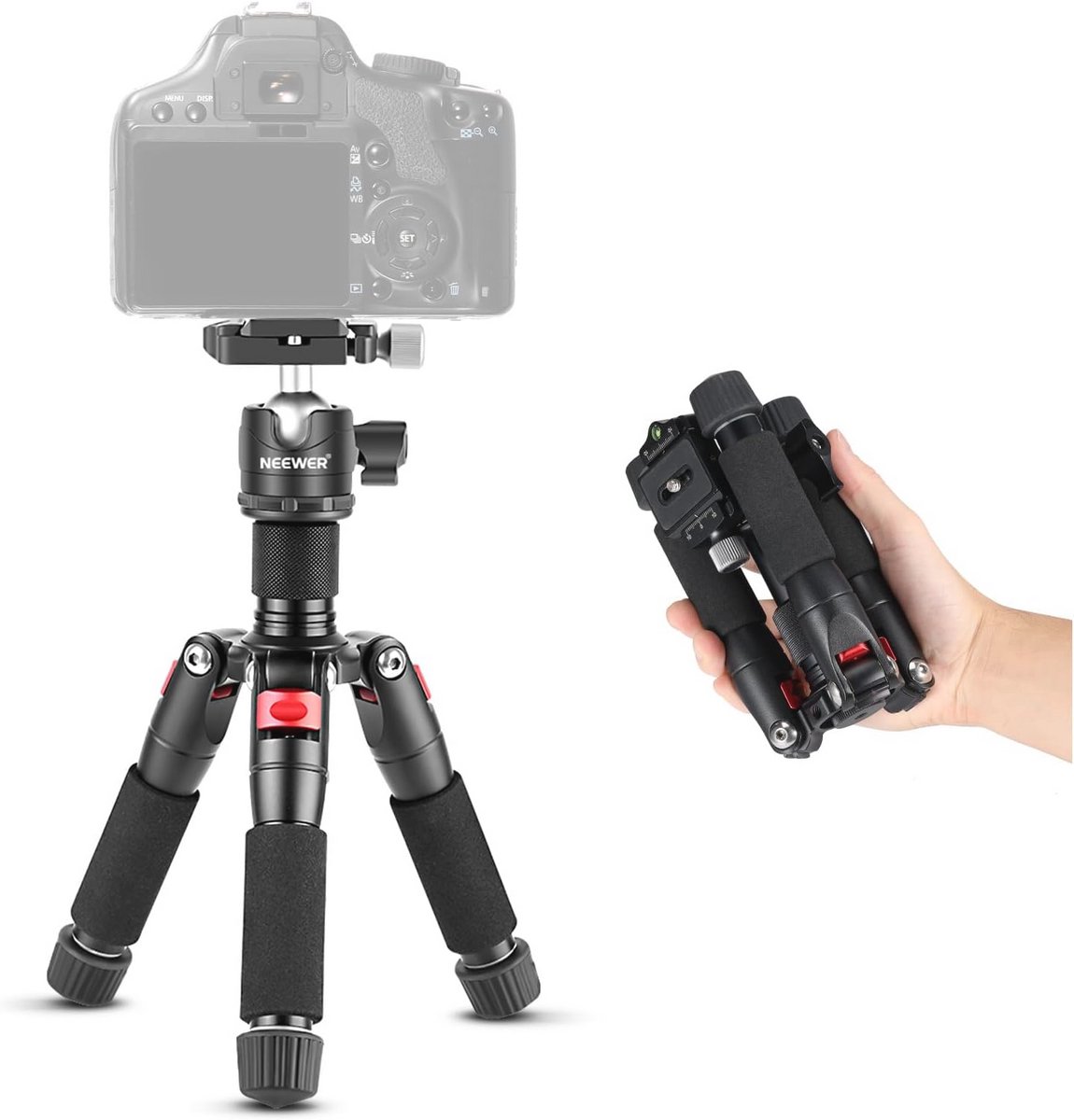 Mini statief voor camera met 360° kogelkop - Draagbaar aluminium desktop statief voor DSLR en video