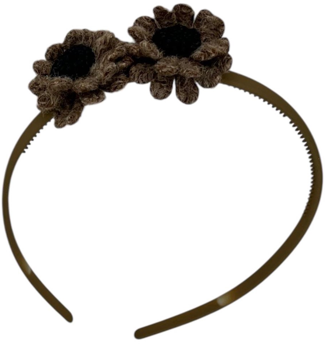Diadeem wol flower - wollen bloemen - khaki kleur diadeem - bruin